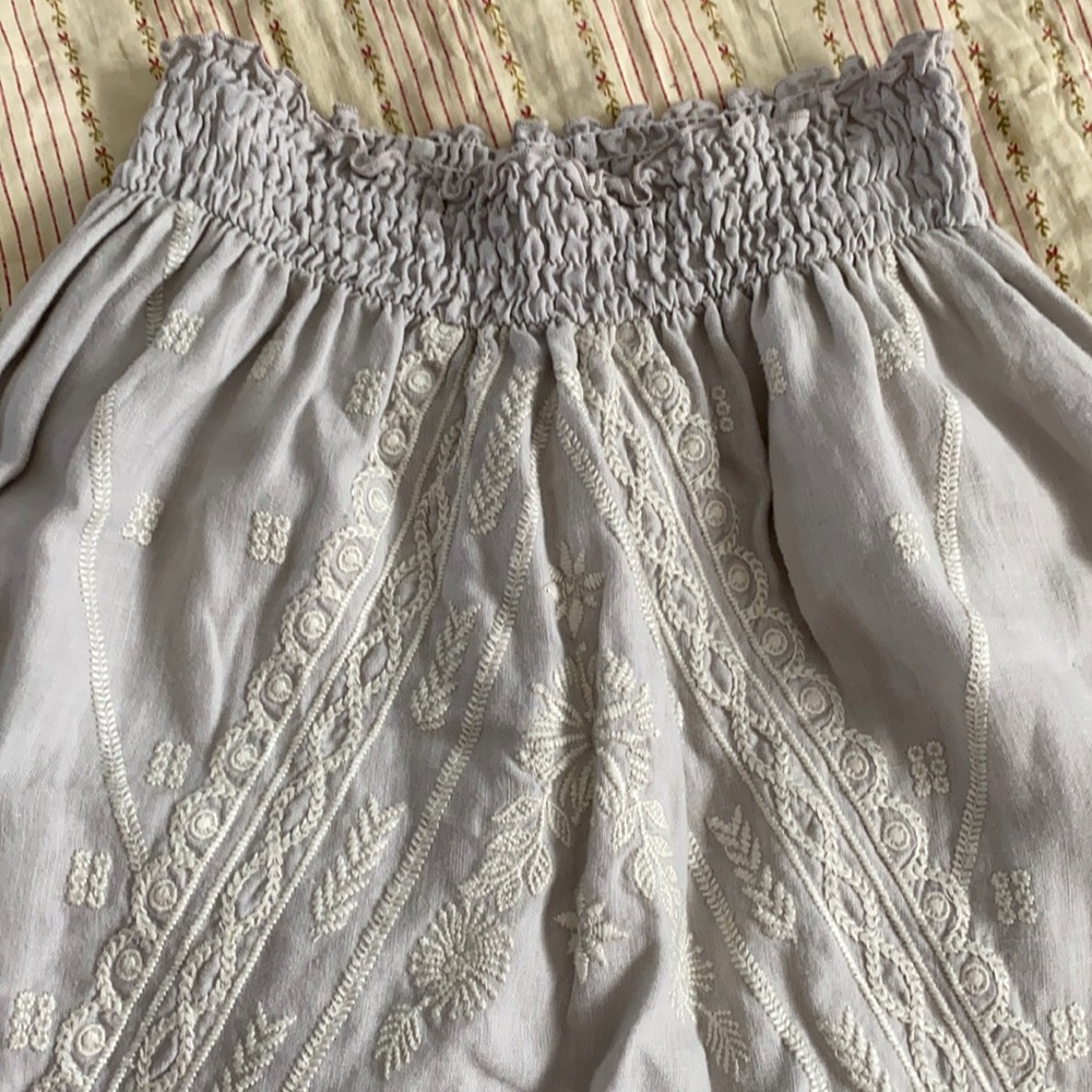 Johnny was linen gray embroidered maxi skirt elastic waist